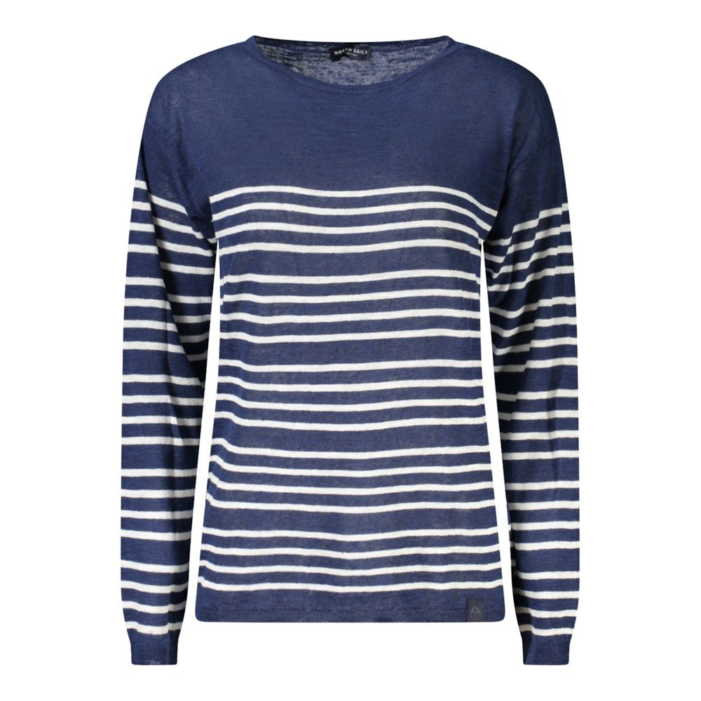 North Sails Blue Cotton Women Sweater with nautical stripes and wide neckline, showcasing Italian craftsmanship for casual chic style.