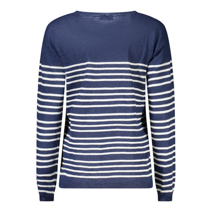 North Sails Blue Cotton Women Sweater with striped long sleeves and wide neckline