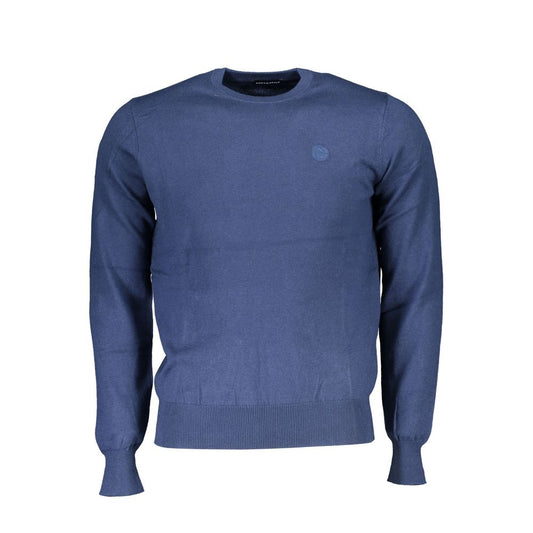 North Sails Blue Fabric Sweater, long-sleeved crew neck, embroidered logo, made from recycled fibers.