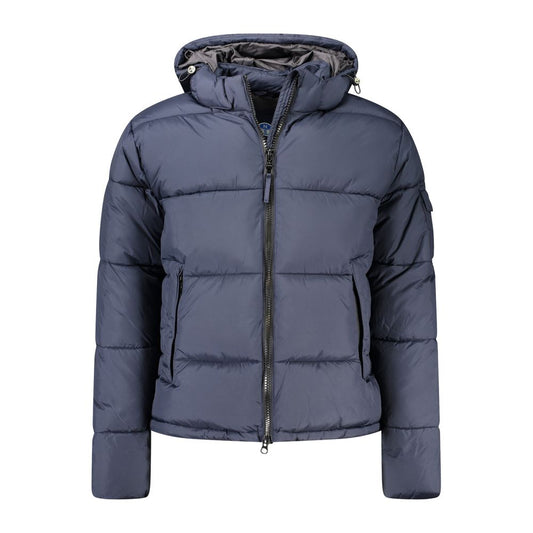 North Sails Blue Polyester Men Jacket with removable hood and zip closure