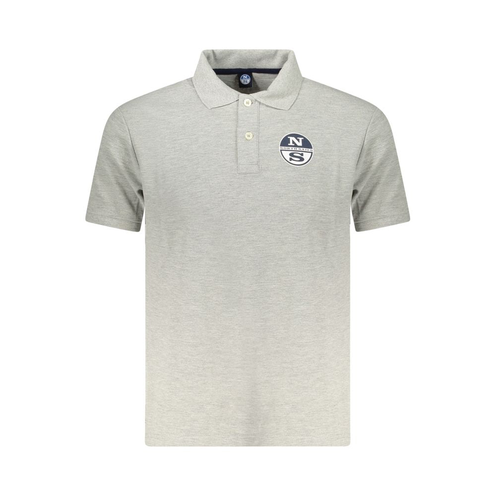 North Sails Gray Cotton Men Polo Shirt with logo, short sleeves, and two-button placket for casual sophistication.
