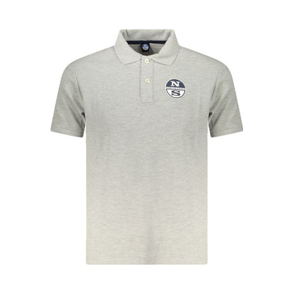 North Sails Gray Cotton Men Polo Shirt with logo, short sleeves, and two-button placket for casual sophistication.