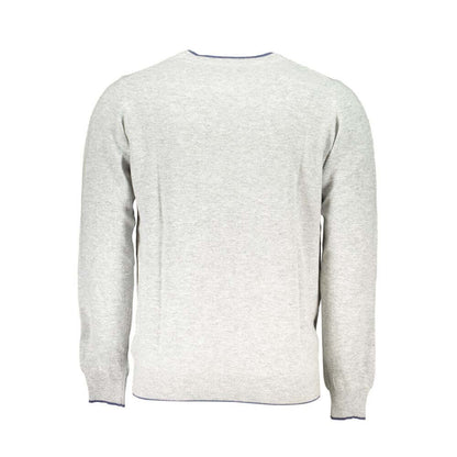 Back view of North Sails Gray Fabric Sweater with long sleeves, crew neck, and embroidery detail.