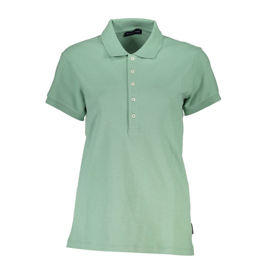North Sails Green Cotton Polo Shirt with long sleeves, 2 buttons, and logo applique.