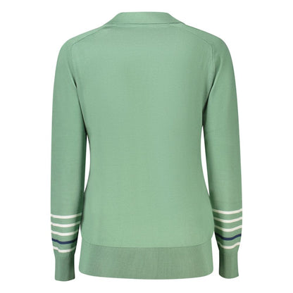 Back view of North Sails Green Cotton Women Sweater with striped sleeves.