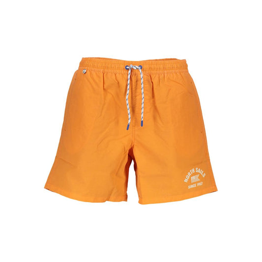 North Sails Orange Polyester Swimwear with elastic waistband, 40cm length, 2 side pockets, 1 back pocket, and logo print.