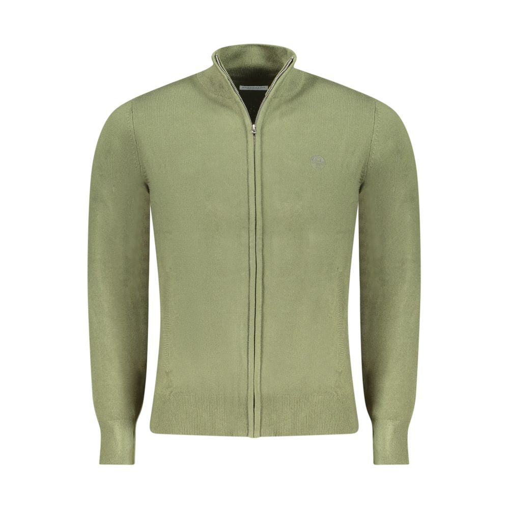 North Sails Verde Acrylic Men Cardigan in olive green with zip closure and distinctive logo embroidery.
