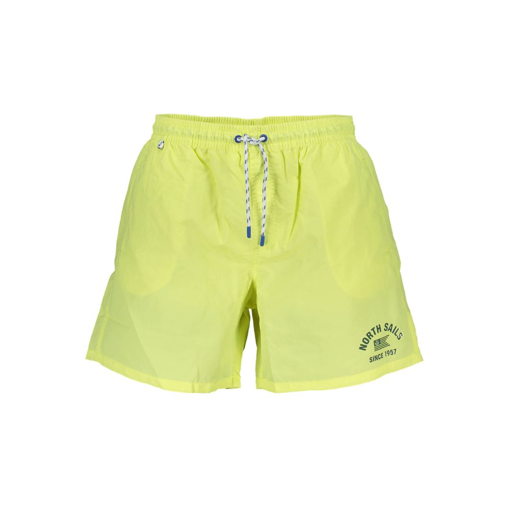 North Sails Yellow Polyester Swimwear - Medium 40cm swim shorts with elastic waistband, laces, 2 pockets, back pocket, and organic fibers.