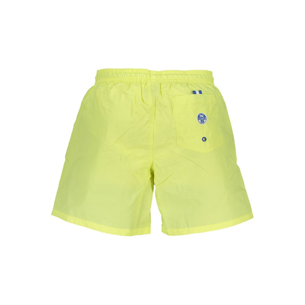 North Sails Yellow Polyester Swimwear with elastic waistband, pockets, and logo print, featuring organic fibers.