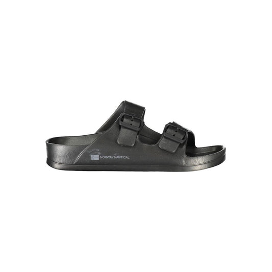 Norway 1963 Black Plastic Men Sandal with adjustable buckles and logo, offering luxurious off-duty style and comfort in black hue.