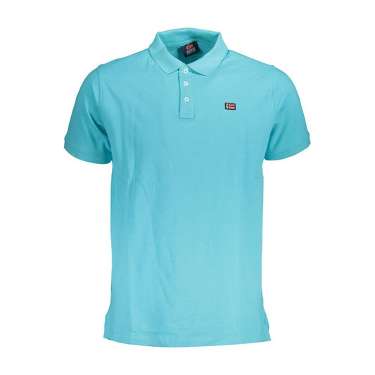 Norway 1963 Blue Cotton Men Polo Shirt with three-button design and signature logo, short sleeves, made from comfortable breathable cotton.