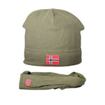 Norway 1963 Green Polyester Men Cap with flag applique and matching scarf set for warmth and style
