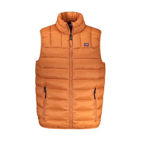 Norway 1963 Orange Polyamide Men Jacket - sleeveless, stylish and functional vest with pockets, vibrant orange color for bold fashion statement.