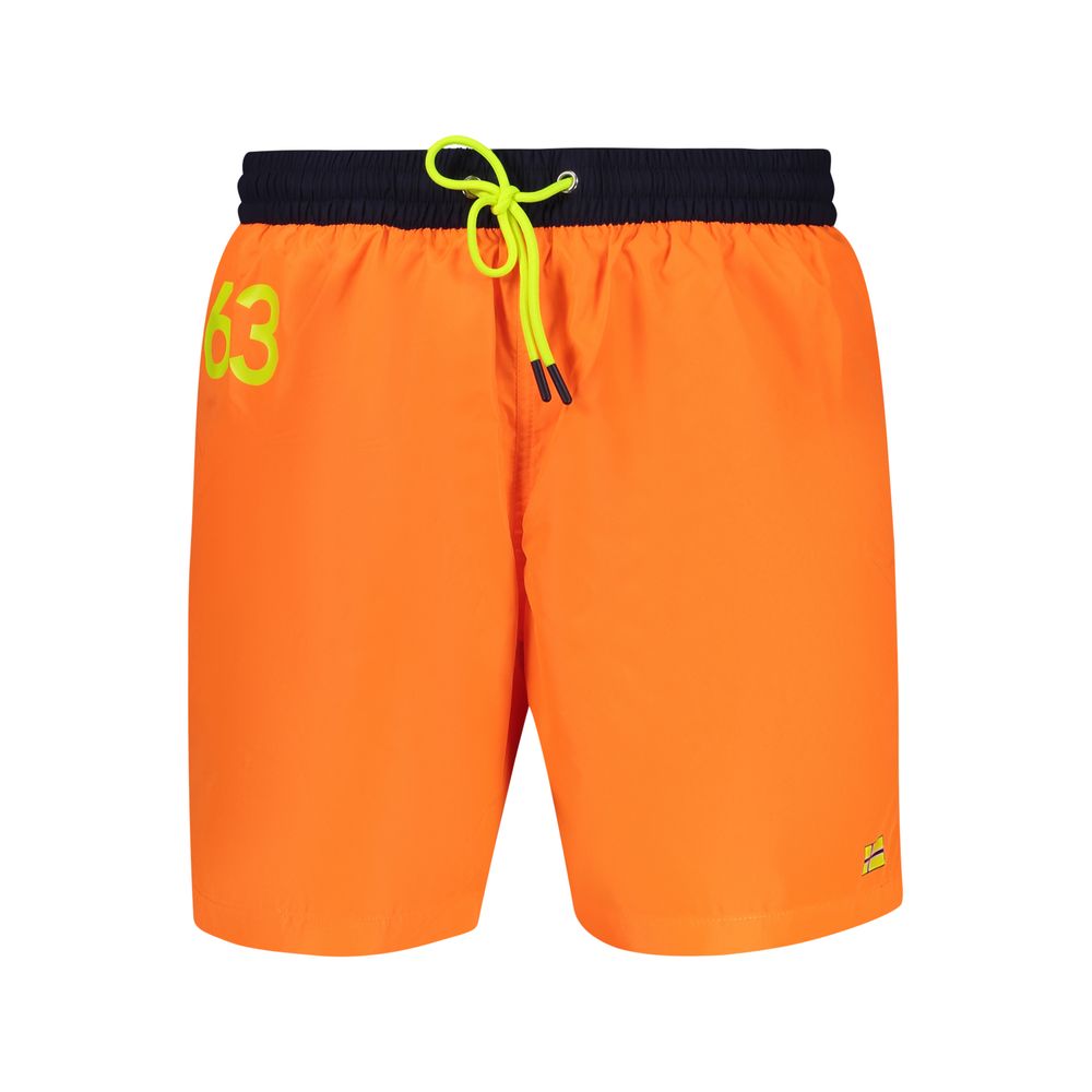 Norway 1963 Orange Polyamide Swimwear with elastic waist, laces, and pockets, featuring contrasting details and logo.
