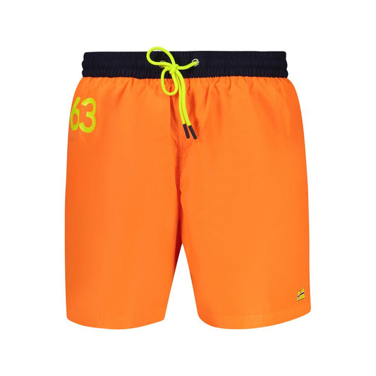 Norway 1963 Orange Polyamide Swimwear with elastic waist, laces, and pockets, featuring contrasting details and logo.