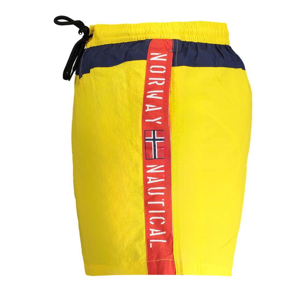 Norway 1963 Yellow Polyester Swimwear with elastic waist, contrast details, and pockets.