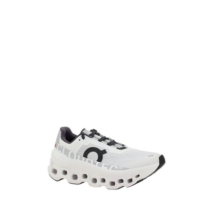 ON White Polyester Athletic Sneakers with reinforced sole and lace-up closure, showcasing brand logo on the side for dynamic design.