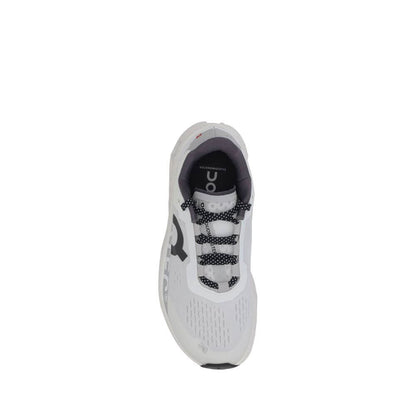 ON White Polyester Athletic Sneakers with lace-up closure and logo on side, featuring a modern reinforced sole for excellent support.