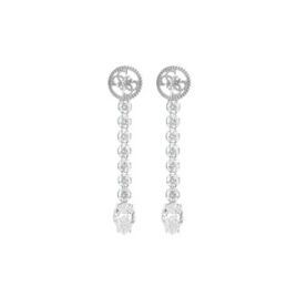 Alt Tag: Elegant ORECCHINI GUESS MOD. JUBS02024JWRHT silver earrings with intricate design and sparkling details.