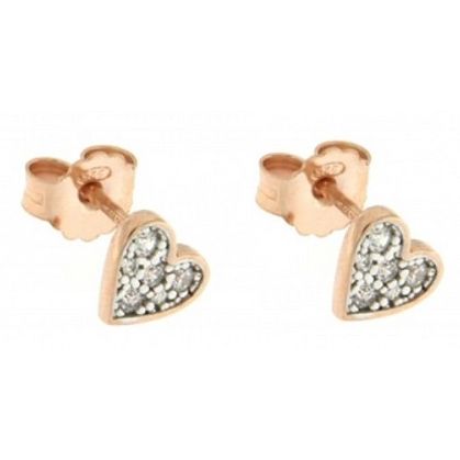 ORECCHINI RUE DES MILLE MOD. ORZ W LOBO CUO heart-shaped earrings with glitter accents on white background, elegant jewelry piece