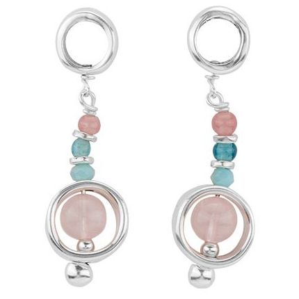 ORECCHINI UNO DE 50 MOD. UD_PEN0639MCLMTLOU silver and gemstone earrings with circular design and colorful beads.