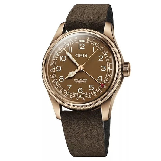 ORIS MOD. BIG CROWN wristwatch with brown leather strap, 40mm bronze case, automatic movement, sapphire dial, water resistant to 5 ATM.