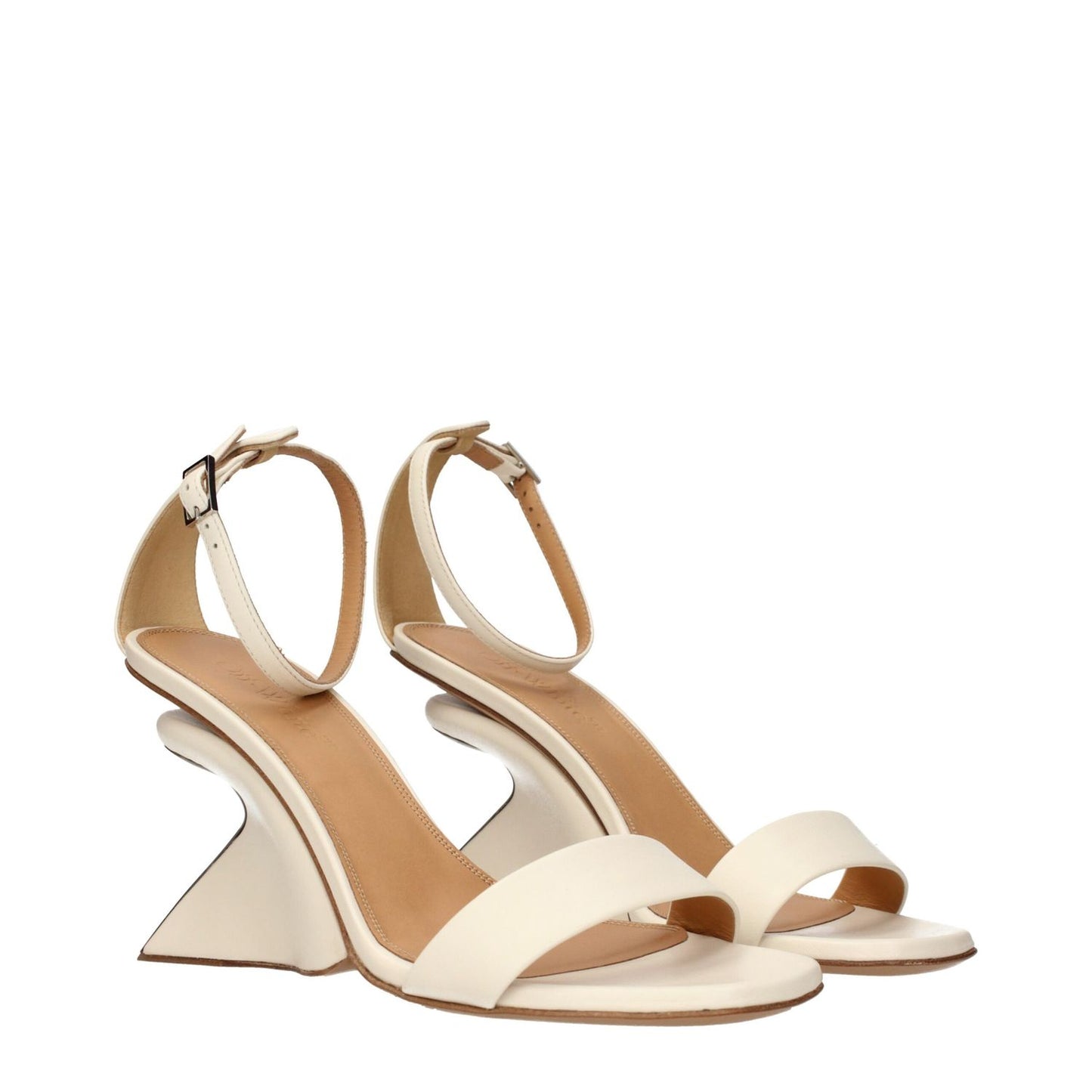Off-White Beige Leather Platform Sandals with back logo and vintage effect, MPN OWIH058LEA0010303, code F84959.