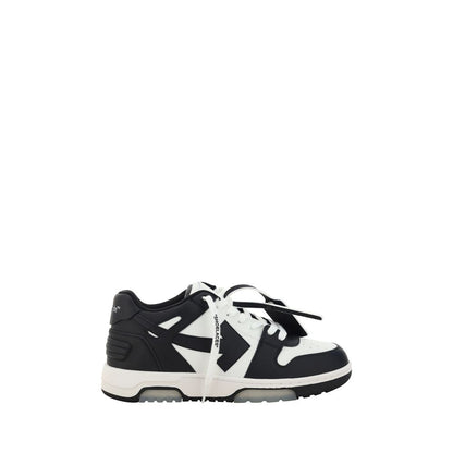 Off-White Black Rubber Low Top Sneakers with embossed Arrow logo and lace-up closure, side view
