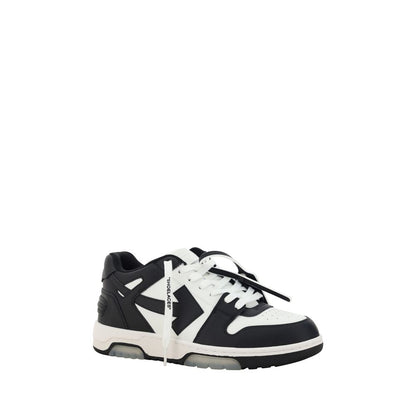 Off-White Black Rubber Low Top Sneakers with embossed Arrow logo and lace-up design displayed on a white background.