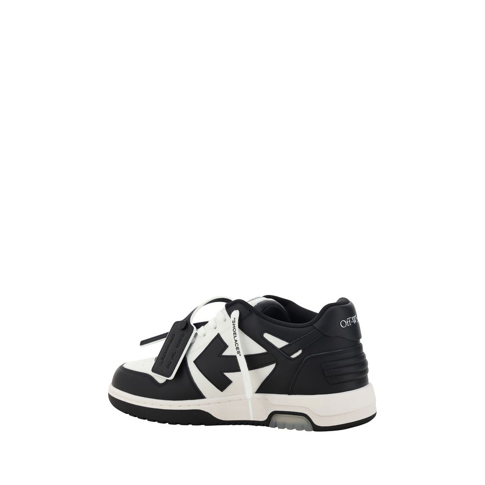 Off-White Black Rubber Low Top Sneakers with embossed Arrow logo and lace-up closure, side view on white background.