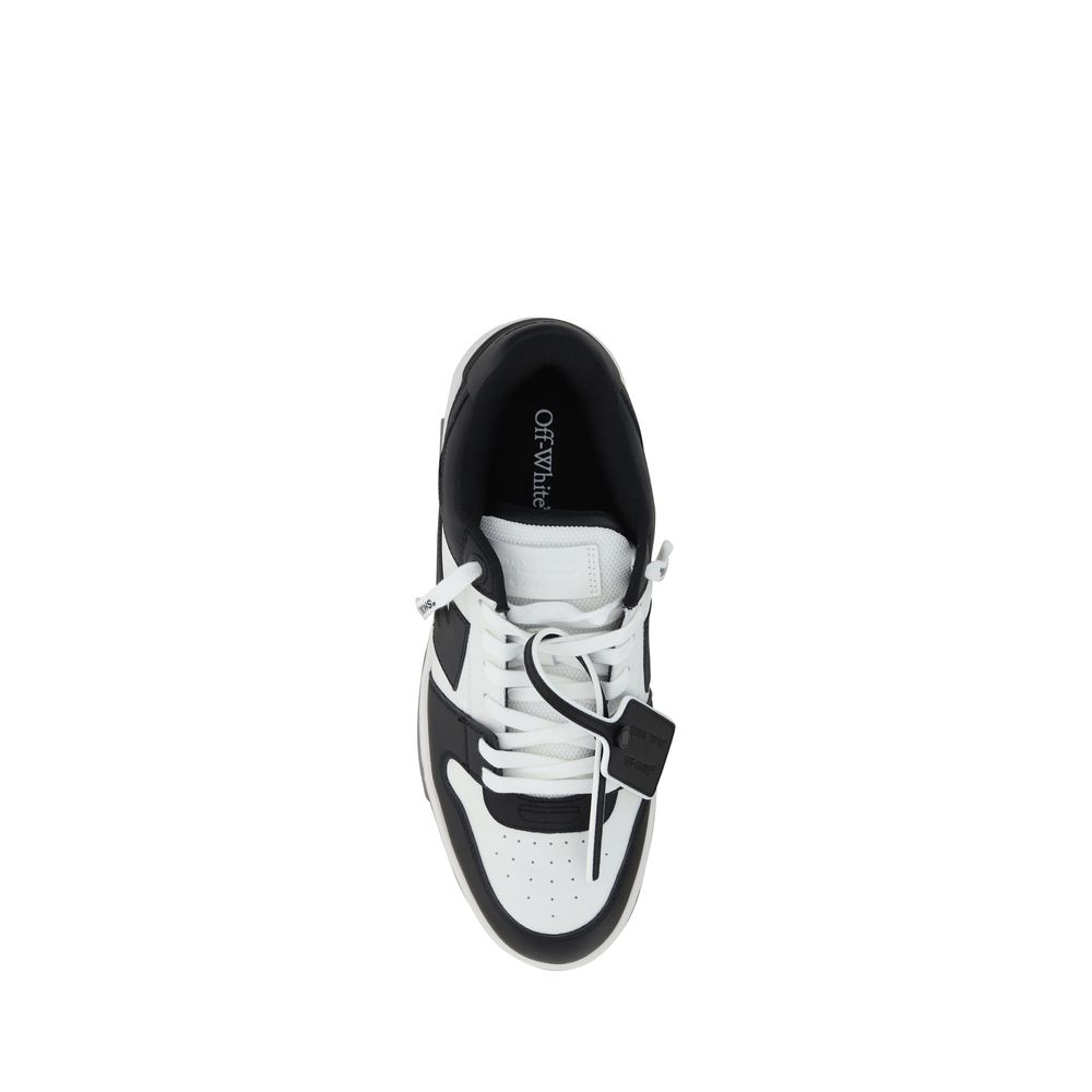 Off-White Black Rubber Low Top Sneakers with perforated toe and embossed Arrow logo, viewed from top