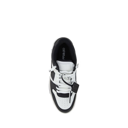 Off-White Black Rubber Low Top Sneakers with perforated toe and embossed Arrow logo, viewed from top