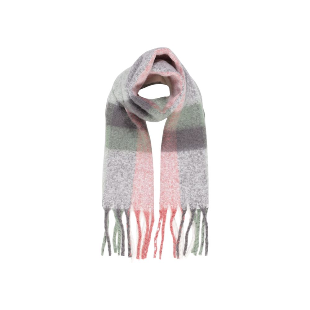 Only Gray Recycled Polyester Scarf with checkered design, made from 50% recycled polyester and 50% polyester, stylish and sustainable accessory.