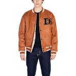 Man wearing Only & Sons Brown Polyester Jacket with embroidered details, showcasing trendy and reversible winter fashion.