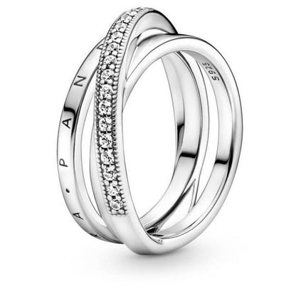 PANDORA Mod. CROSSOVER PAVÉ TRIPLE BAND RING