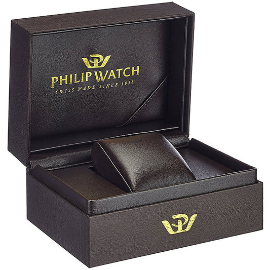 Luxury packaging box for PHILIP WATCH MOD. R8253217501, showcasing Swiss craftsmanship and elegant branding.