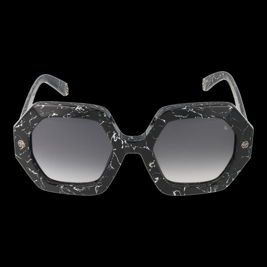 PHILIPP PLEIN MOD. SPP039M 530869 Lady stylish sunglasses with octagonal black marbled frame and gradient lenses.