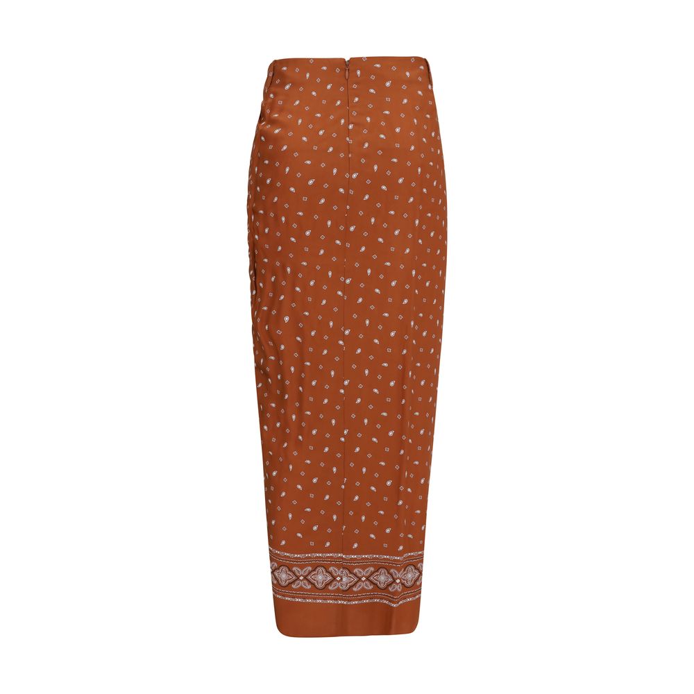 PINKO Bandana pattern pareo Skirt with knotted closure and back zipper, featuring a vibrant design and above-ankle length for SS25.