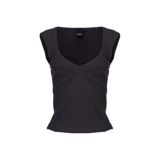 PINKO Black Viscose Women Top with wide neckline, side zip, and stretchy fit for elegance and comfort.