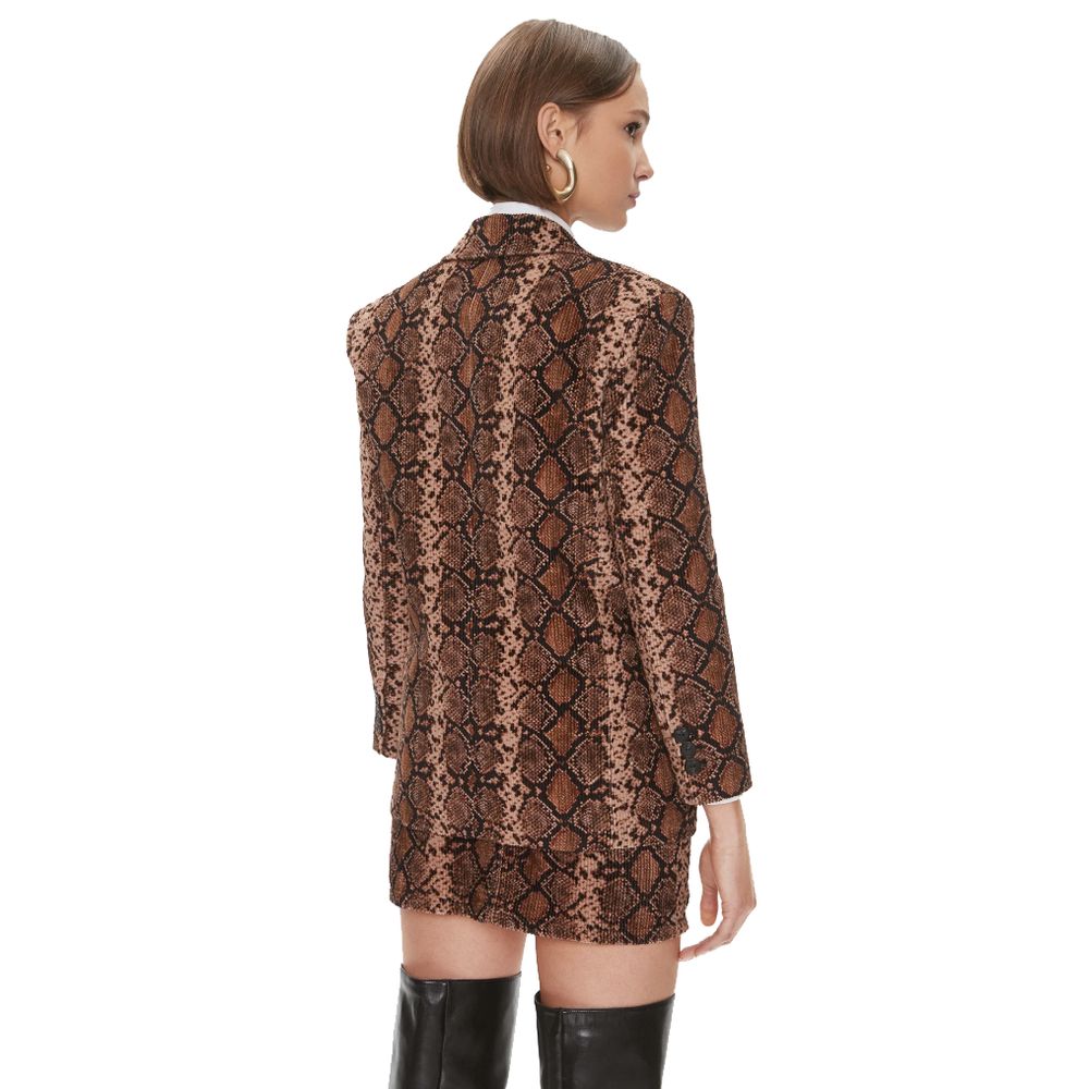 Back view of PINKO Brown Cotton Women Blazer with python print, highlighting bold design and tailored sophistication.