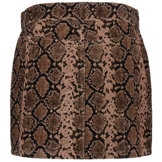 PINKO Brown Cotton Women's Miniskirt with snake print, featuring side pockets and zip closure. Italian design.