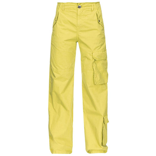 PINKO Green Cotton Women Cargo Pant with utility-style pockets and regular waist design for modern chic fashion.