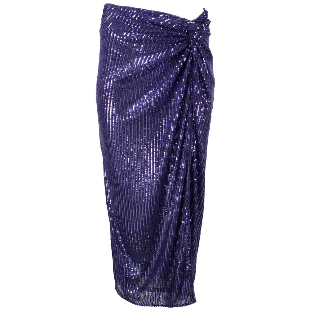 PINKO Purple Polyester Skirt with sequins, featuring a front bow and side zip closure.