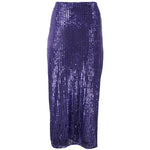 PINKO Purple Polyester Skirt with sequin appliqué, front bow, and side zip closure, showcasing stylish stretch fabric design.