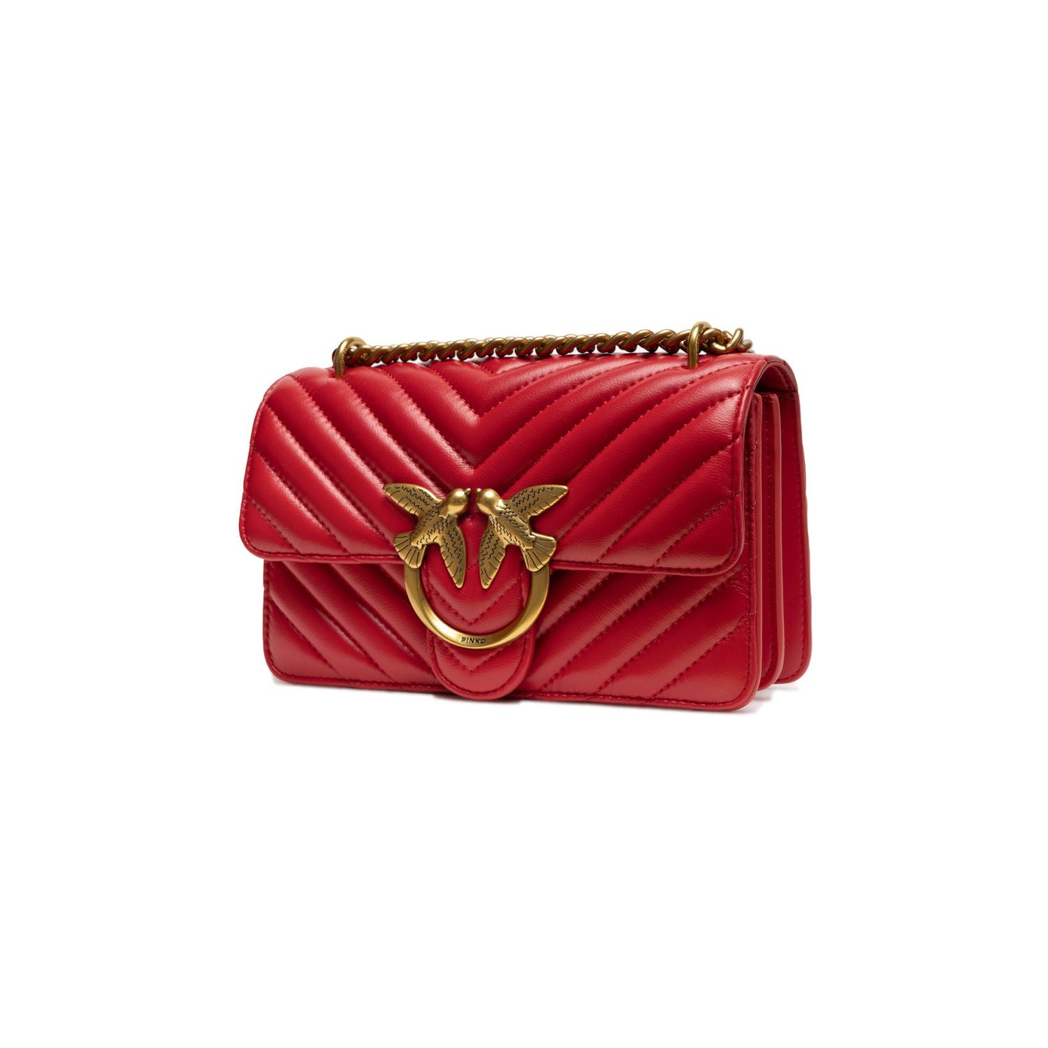 PINKO Red Leather Love One Mini Shoulder Bag