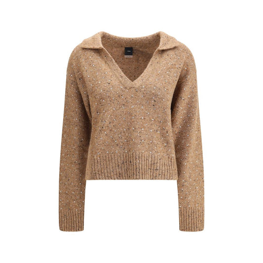 PINKO V-neck Sweater with rhinestones in soft jacquard fabric, featuring sporty style with rhinestone embellishments.