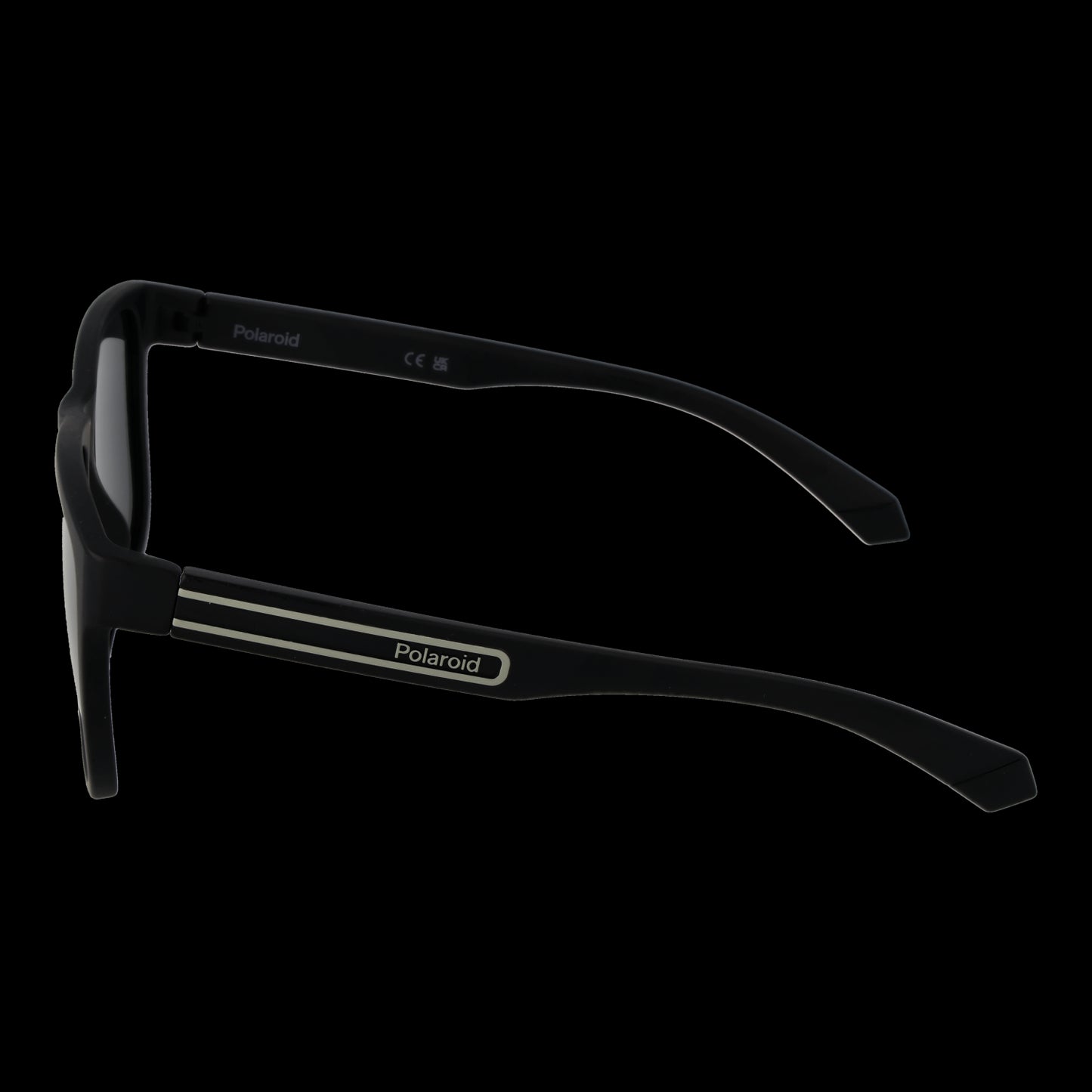 POLAROID MOD. PLD 2155_S 57003M9 gent sunglasses, side view of sleek black frame with branding on arm.
