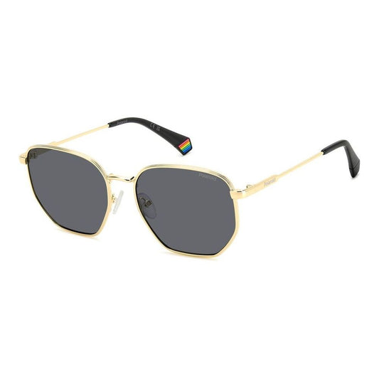 POLAROID MOD. PLD 6214_S_X unisex sunglasses with SS material, featuring stylish black lenses and gold frames for a trendy look.