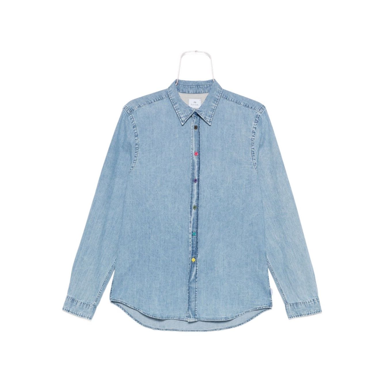 PS By Paul Smith Shirts Clear Blue - Light blue denim shirt with long sleeves, classic collar, and press stud fastening.