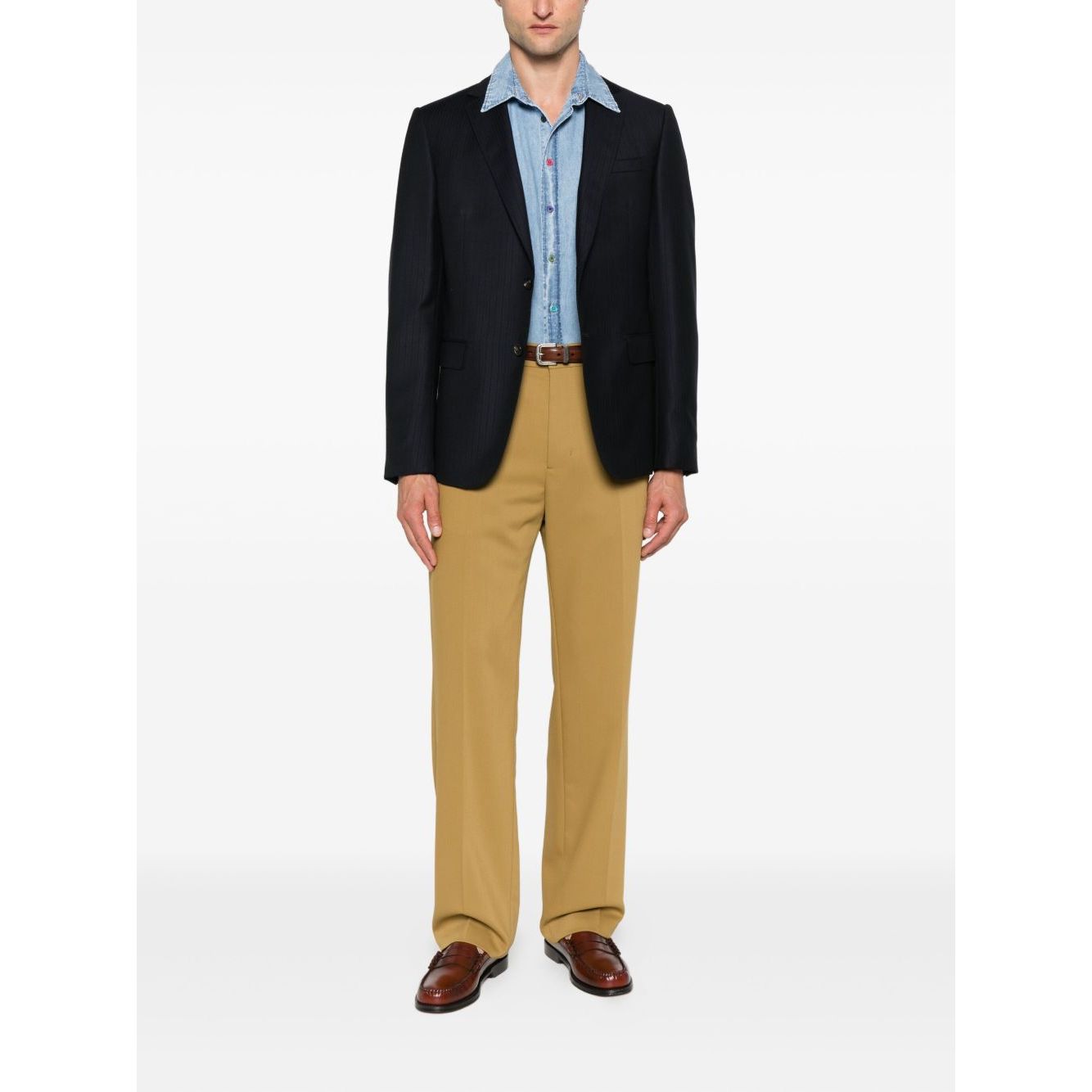 PS By Paul Smith Shirts Clear Blue light blue denim long sleeve striped cotton shirt with classic collar, ideal for stylish attire.